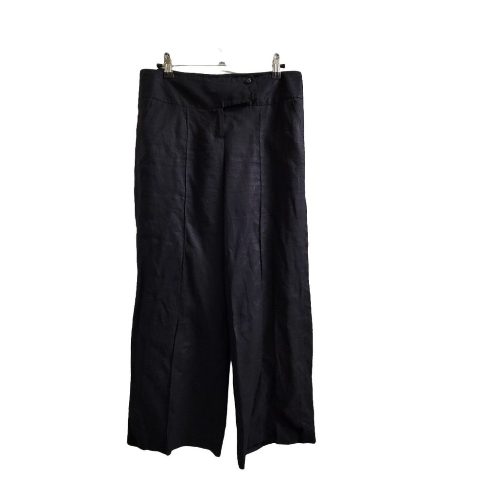 Sharagano Studio Black Wide Leg Linen Pants Women's Petite Size 8P 1034